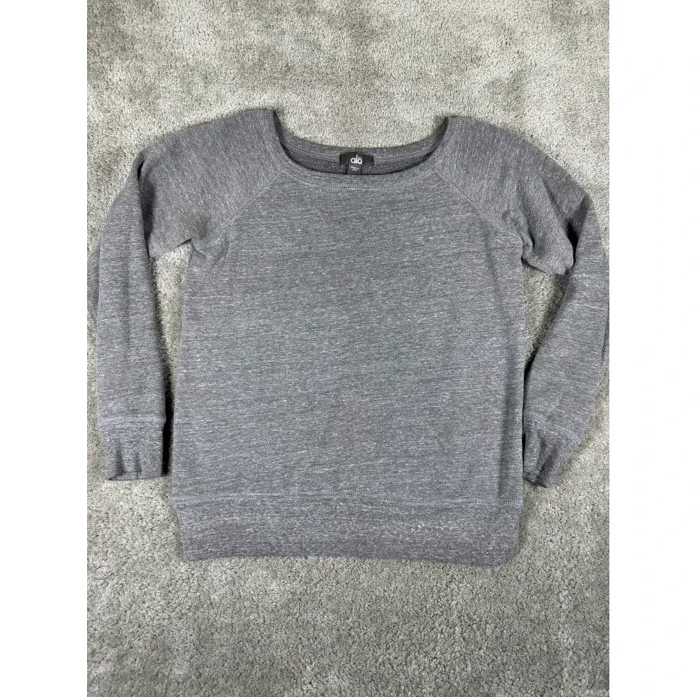 Alo Yoga Gray Heathered Scoop Neck Raglan Sweatshirt S Made in USA Activewear